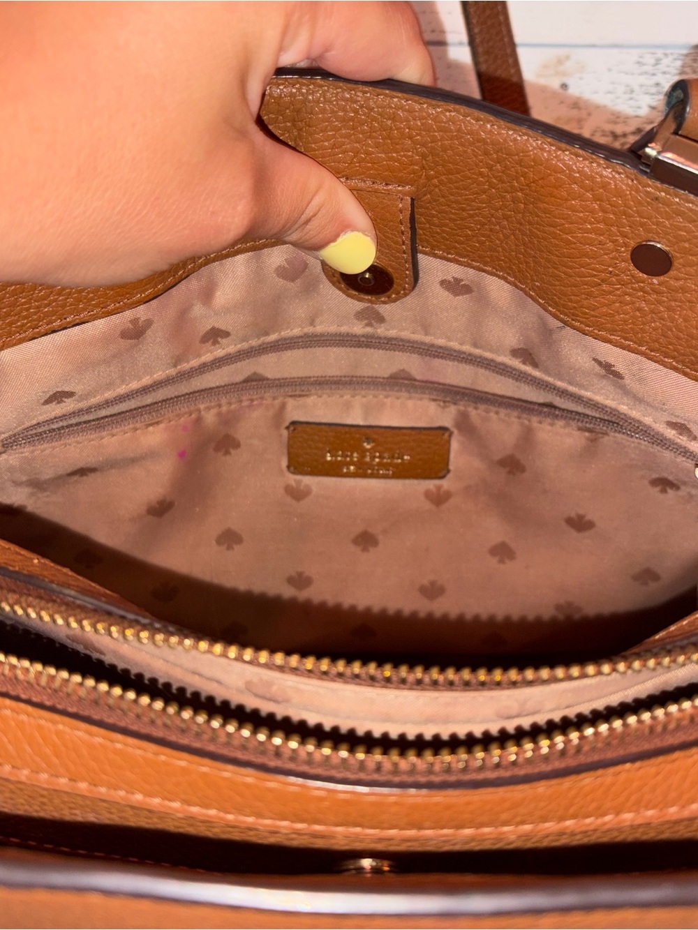 Kate Spade New York Cognac Pebbled Leather Satchel Crossbody Purse 👜 - Picture 10 of 14